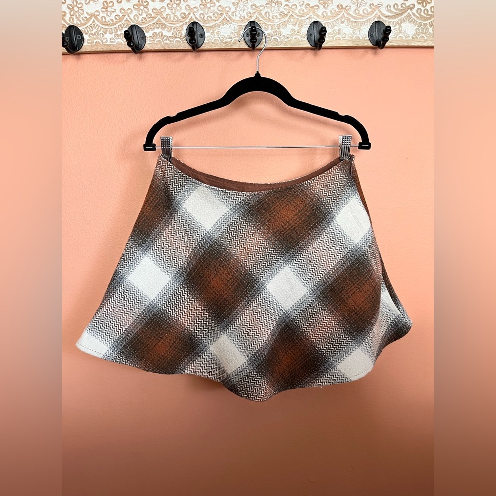 Lulus Plaid You Asked Ivory and Brown Plaid Skater Mini Skirt - Picture 4 of 12